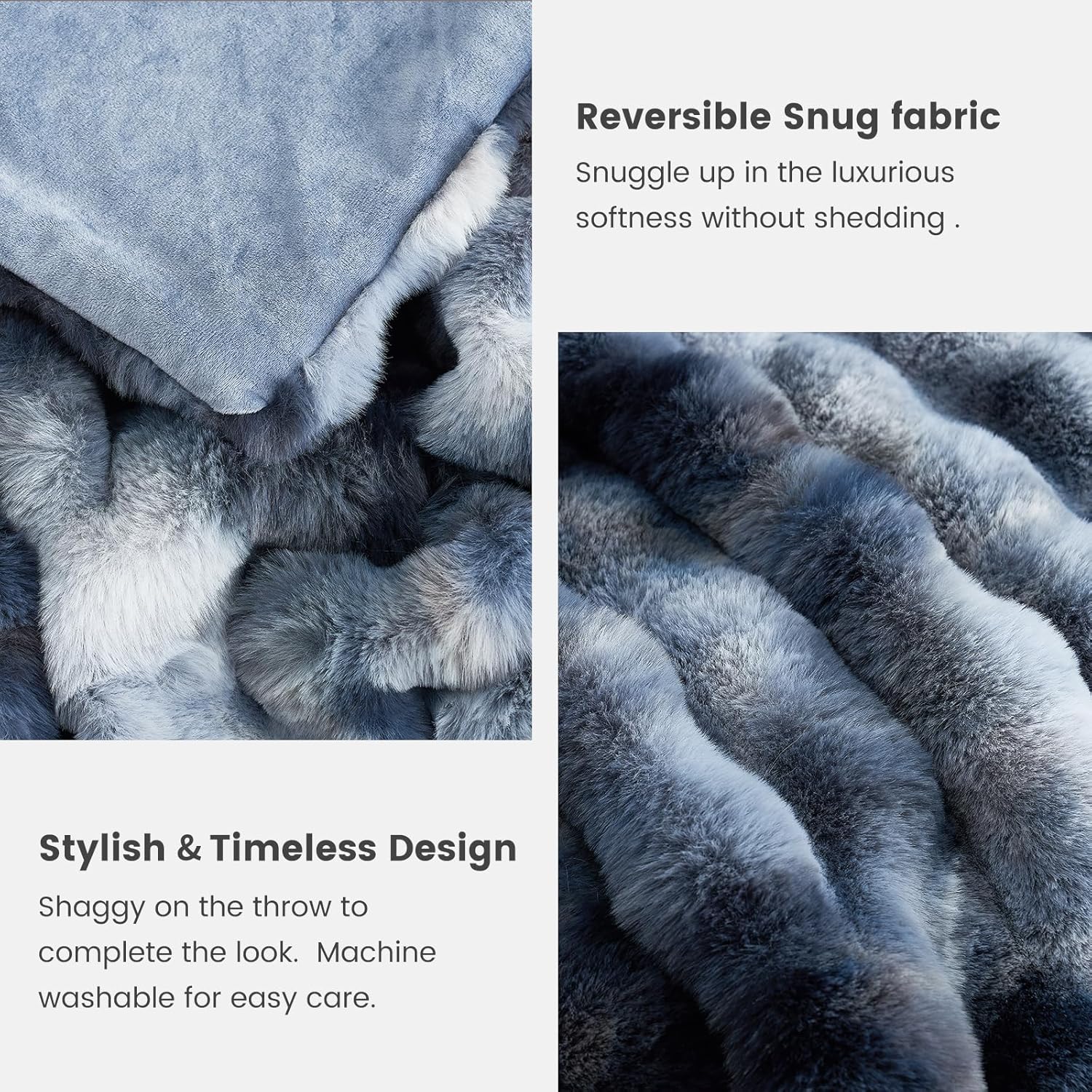 Cozy Bliss Faux Fur Throw Blanket for Couch, Fuzzy Soft Plush Thick Bubble Blanket for Sofa Bedroom