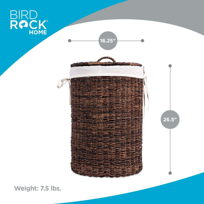 BIRDROCK HOME Seagrass Laundry Hamper with Lid & Liner - Handwoven Round Basket with Handles for