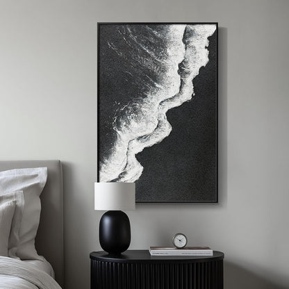 Framed Black and White Abstract Beach Canvas Wall Art, Modern Minimalist Art Prints Paintings