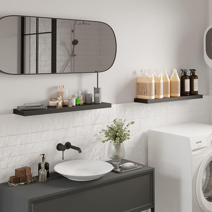 BAMEOS Floating Shelves, 31W x 8D Black Wall Mounted Wooden Shelves with Invisible Brackets Set of