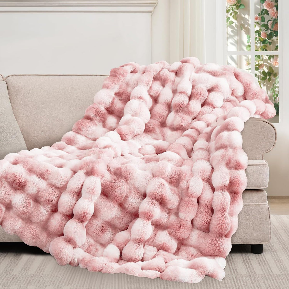 Luxury 1000GSM Faux Rabbit Fur Throw Blanket for Woman, Super Heavy Warm Cozy Blankets for Her for