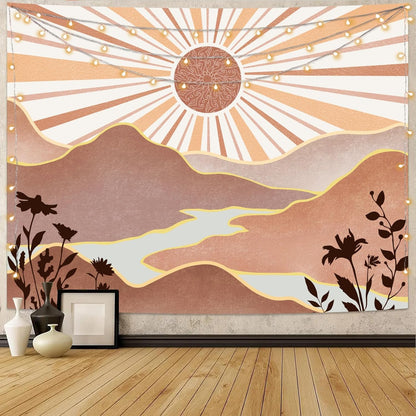 Lunerfex Boho Sun Tapestry Sunset Wall Tapestry, Mountain Tapestries for Bedroom 80s Tapestries