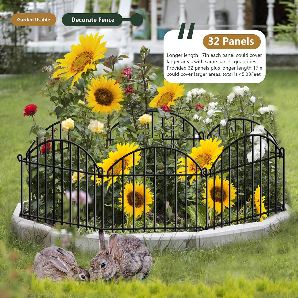 45.33ft x 20in Garden Fence, 32 Panels Animal Barrier Fences for Dogs Rabbit, Anti Digging Defense