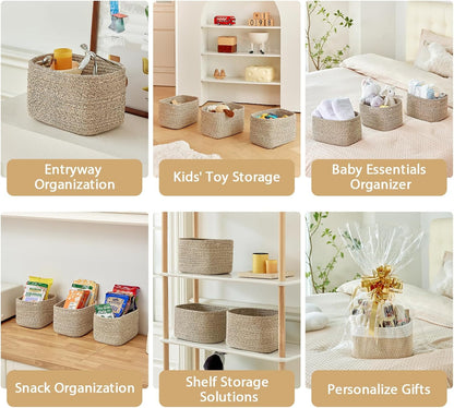 Small Cotton Rope Storage Basket Set of 3-11"x7"x7" Perfect Woven Baskets for Storage, Ideal