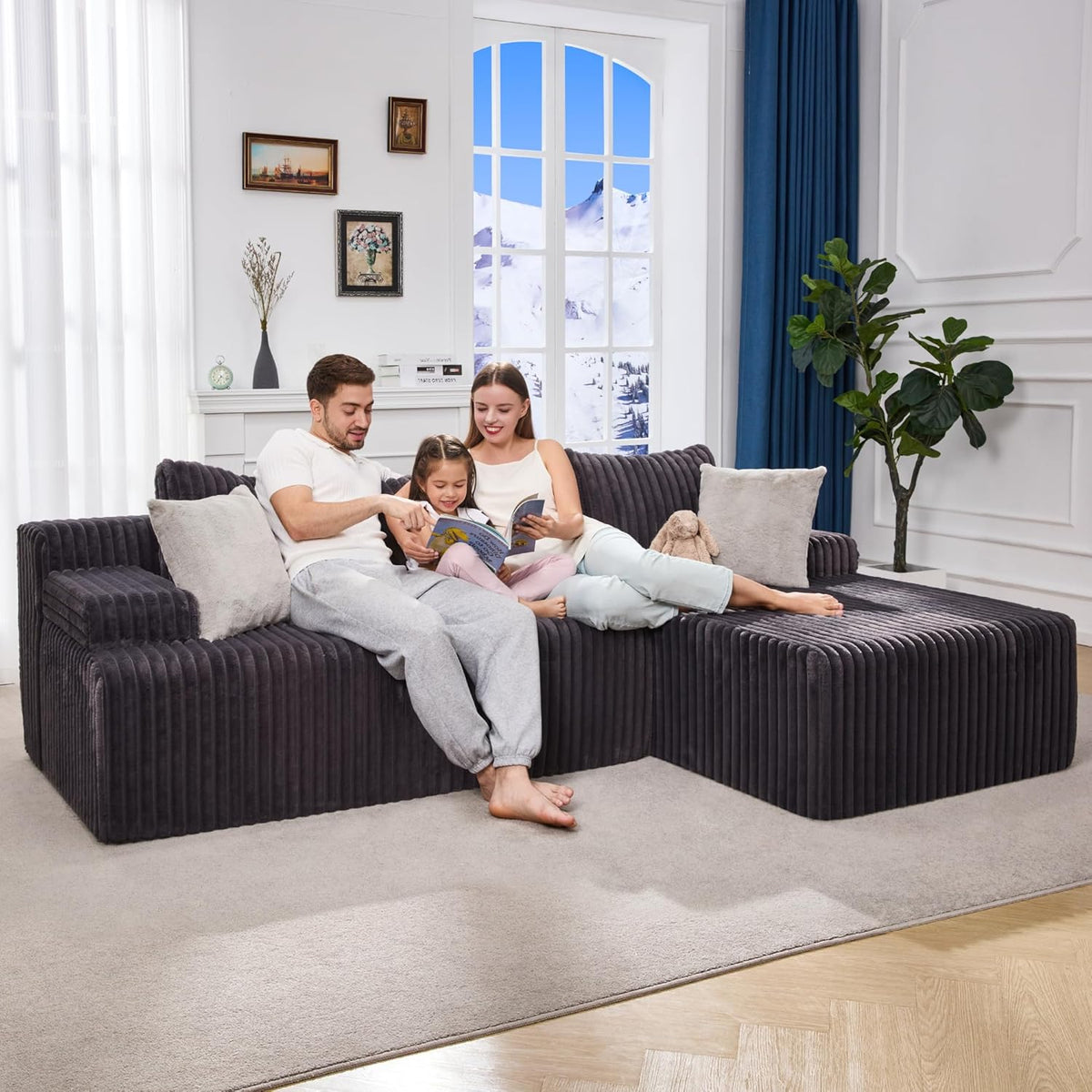 Hobestluk 96” Modular Sectional Sofa Couches L-Shape Couch 3 Seat Modular Sofa Memory Foam