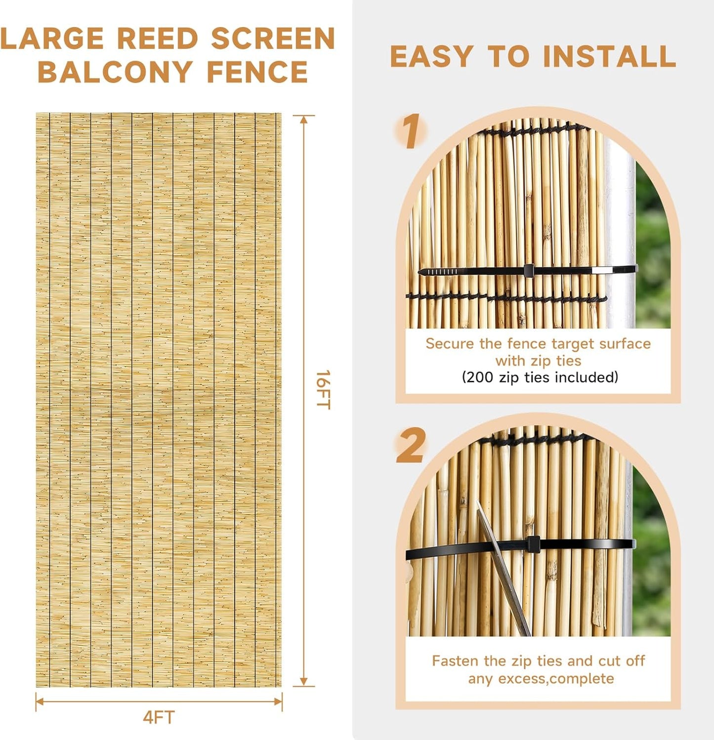 ZNCMRR Reed Fencing Rolls Natural Bamboo Fence Rolls 2 Pcs 4 Feet High Privacy Fence for Balcony