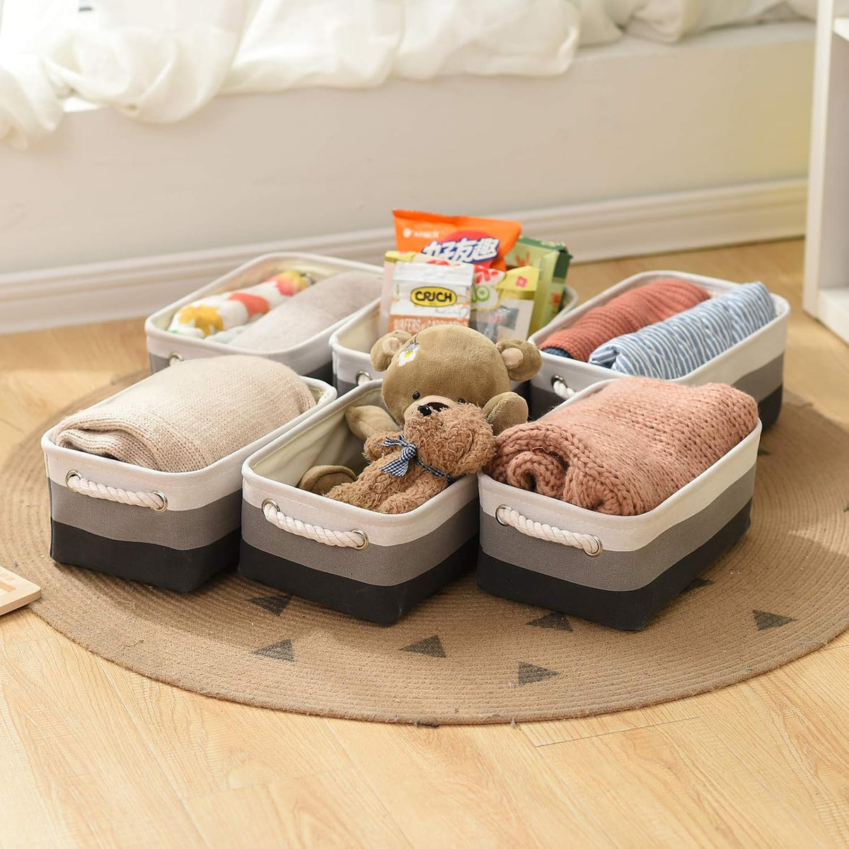 Small Storage Baskets for Shelves,Fabric Storage Baskets for Closet,Rectangular Collapsible Baskets