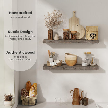 Floating Shelves, 8 Inch Deep Rustic Solid Reclaimed Wood Wall Shelves for Storage, Wall Mounted