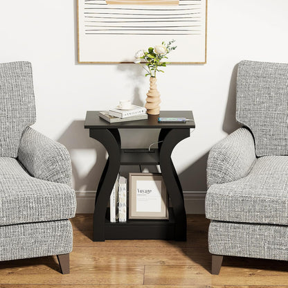 End Table with Charging Station, Side Table with USB Ports and Outlets, Nightstand, 3 Tier End