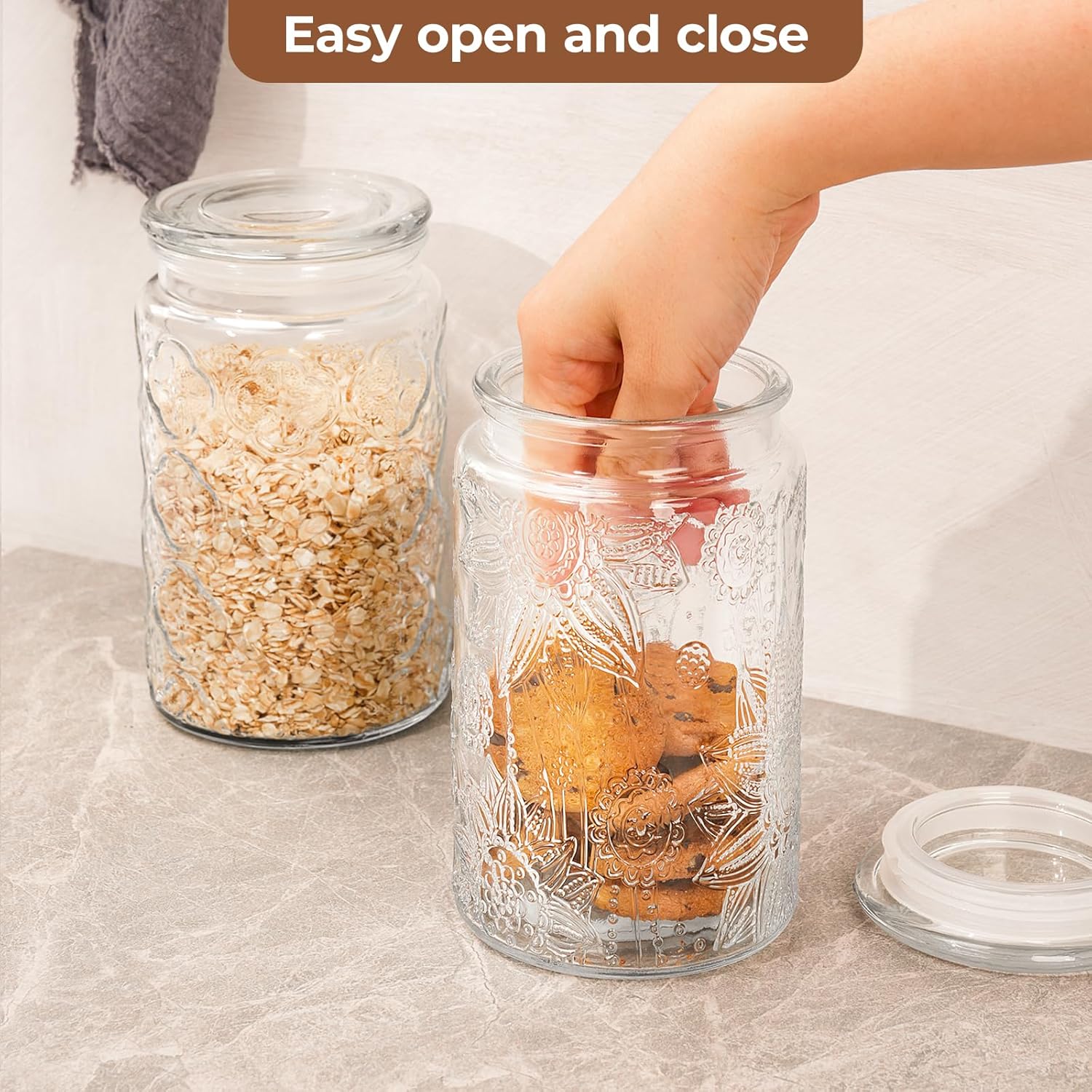 32oz Vintage Glass Jar With Lid, Glass Storage Containers, Airtight Kitchen Storage Containers For