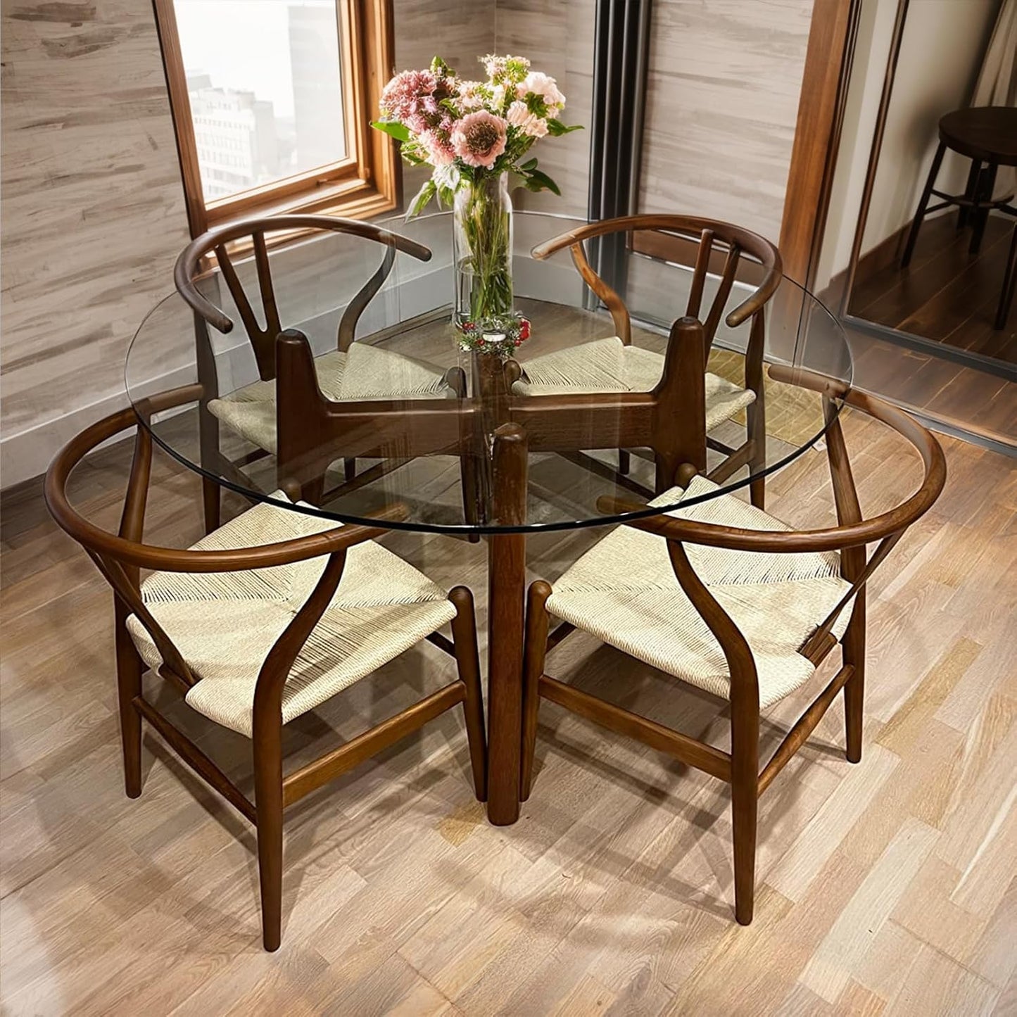 Wishbone Chair Natural Solid Wood Dining Chair/Hans Vegner Y Chair Rattan and Wood Accent Armrest