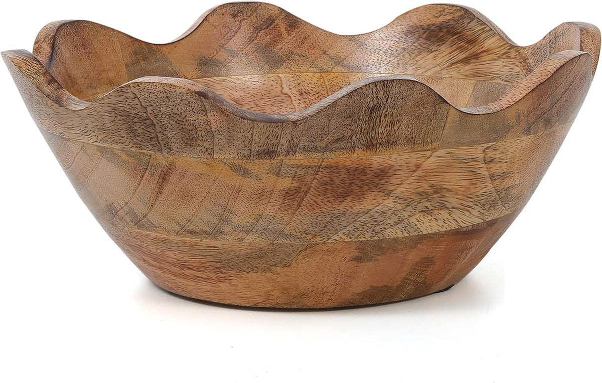 Mela Artisans Wooden Scalloped Bowl - Medium | Ruffle Decorative Style | Rustic Kitchen Decor |