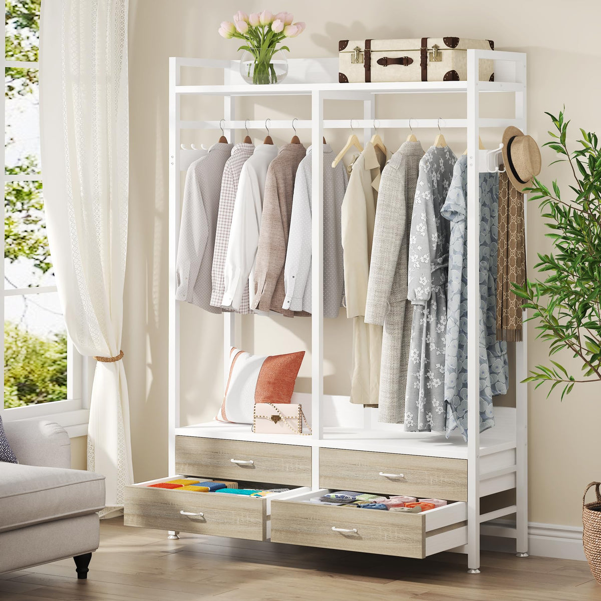 Tribesigns Freestanding Closet Organizer, Garment Rack with 4 Drawers