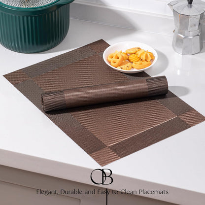 Placemats Set of 6 - Easy Clean Woven Vinyl Placemats for Dining Table, Indoor/Outdoor Place Mats