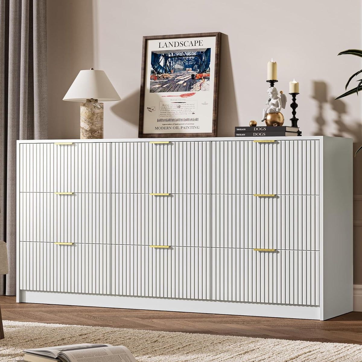 White Dresser for Bedroom, 9 Drawer Double Dresser, Modern Chest of Drawers for Bedroom, Living