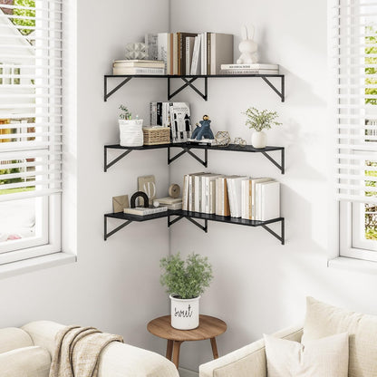 Heimlove 24" W x 12" D Wall Shelves for Books, 12 Inch Deep Floating Shelves Set of 3, Wide