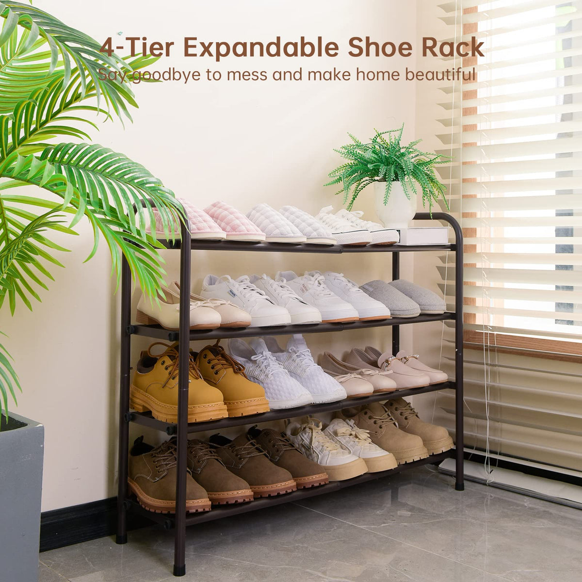 Gonfoam Expandable 4-Tier Shoe Rack for Closet and Entryway, Bronze