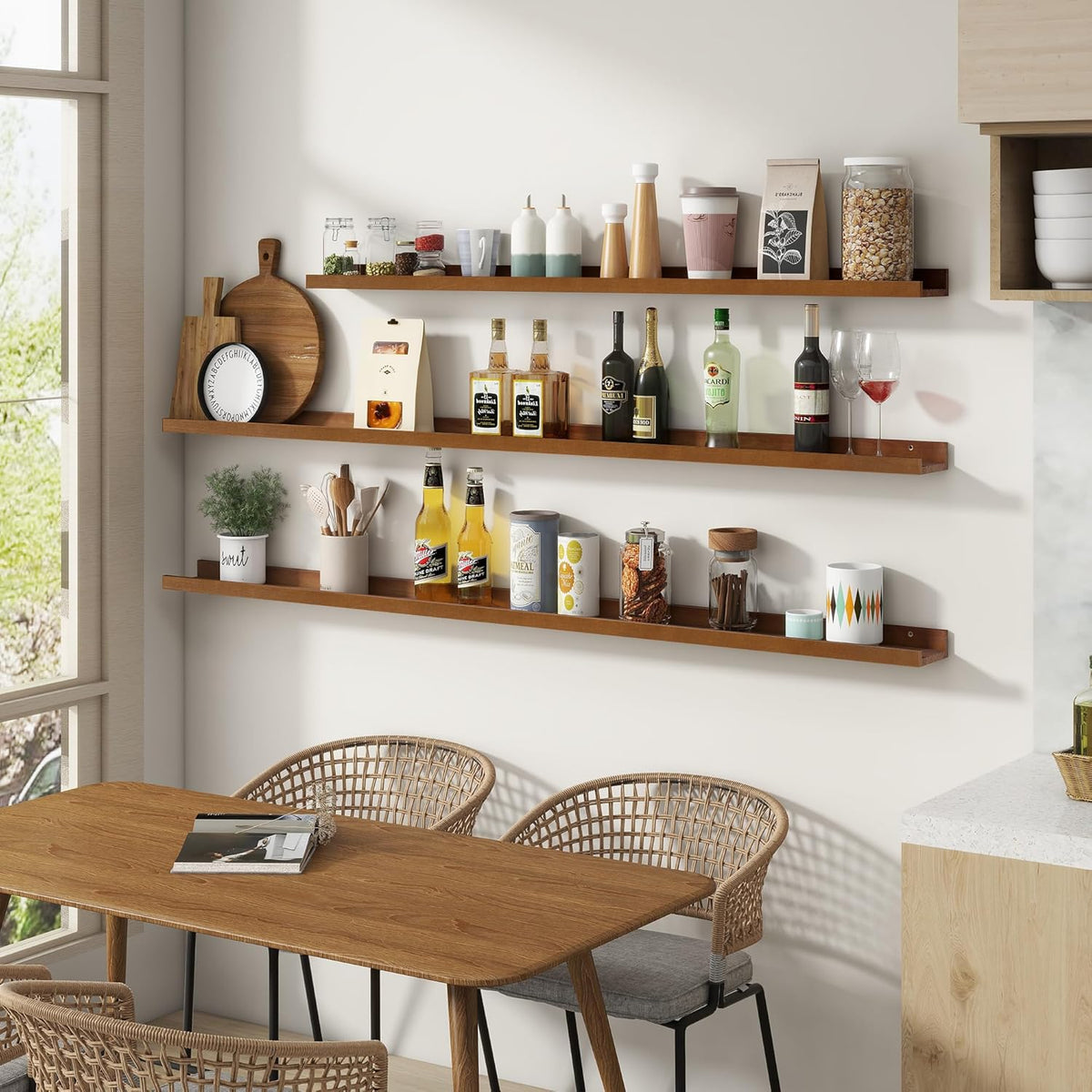 Picture Ledge Wall Shelves 24 inch Width Set of 2, Solid Pine Wood Rustic Floating Ledge Shelves