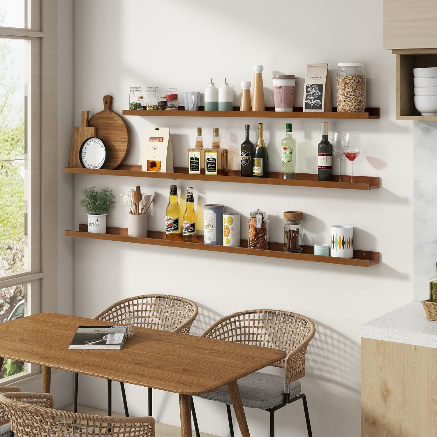 Picture Ledge Wall Shelves 24 inch Width Set of 2, Solid Pine Wood Rustic Floating Ledge Shelves