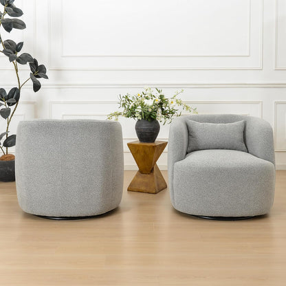 KINWELL 34" Wide Sherpa Swivel Barrel Chairs Set of 2, No Assembly Round Boucle Upholstered Accent