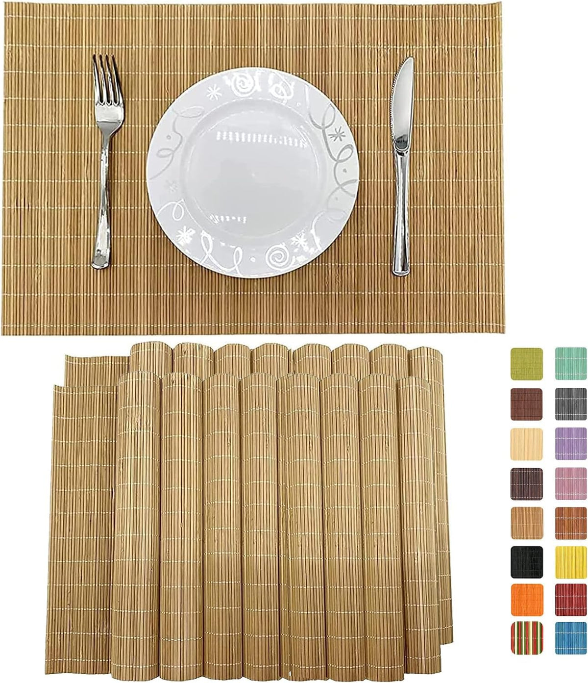 ANDSTAR Set of 16 Pcs Bamboo Placemats Sushi Rolling Mat Japanese Style Natural Anti-Slip Bamboo