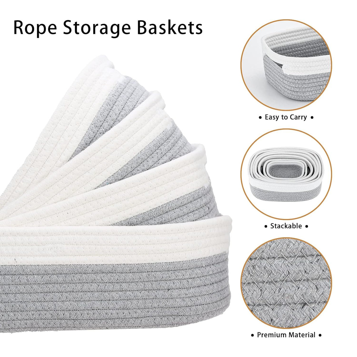 7 Piece Cotton Rope Woven Basket Set - Small Basket for Baby Nursery, Pets, Montessori, Dog & Cat