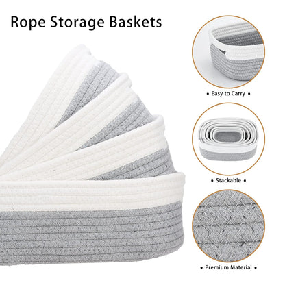 7 Piece Cotton Rope Woven Basket Set - Small Basket for Baby Nursery, Pets, Montessori, Dog & Cat
