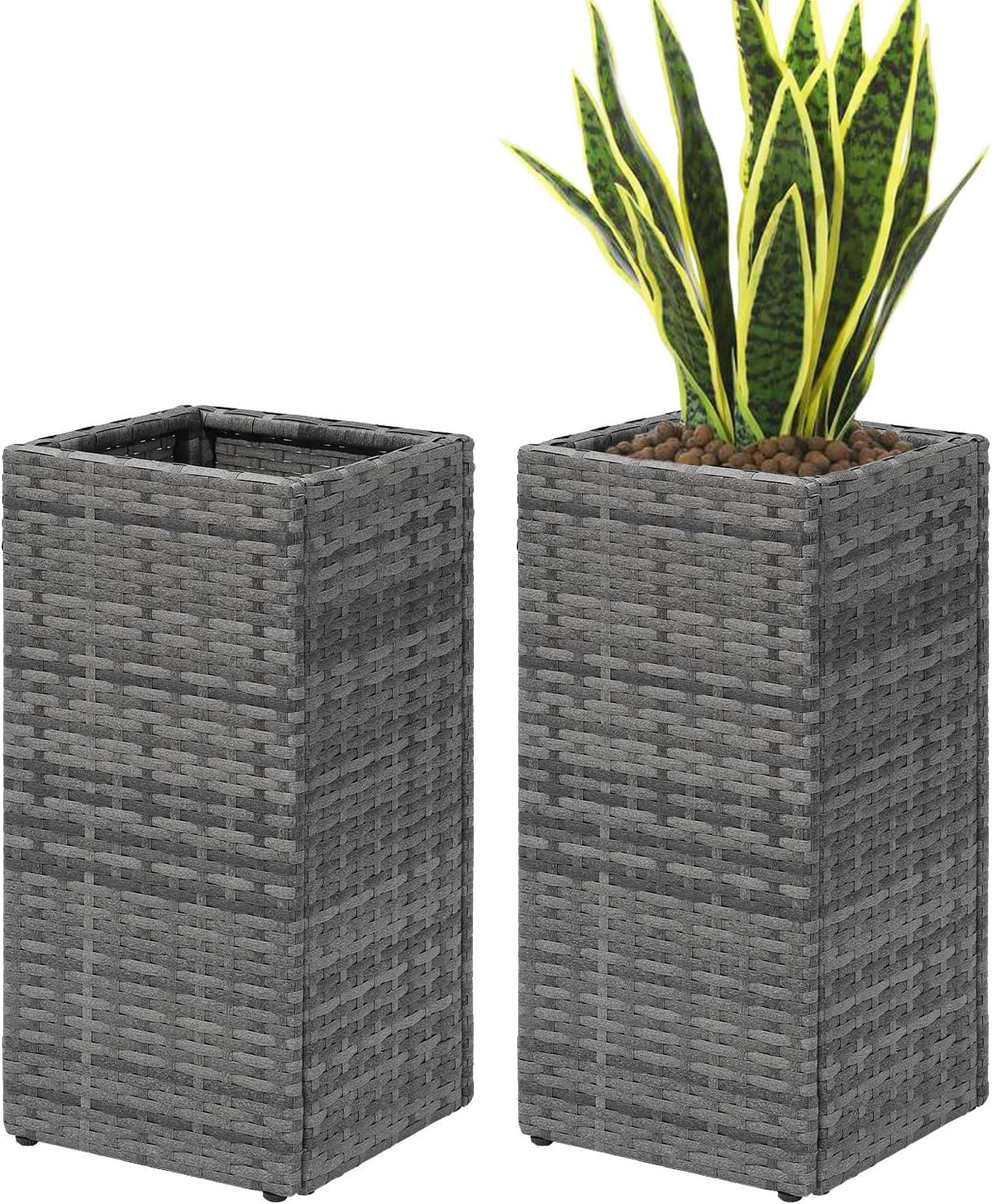 SUNNYPARK 2 Pack Tall Planters for Outdoor Plants Rattan Modern Tall Square Planter Box with