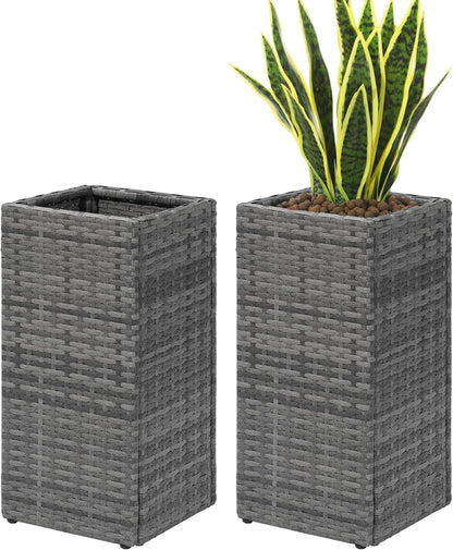 SUNNYPARK 2 Pack Tall Planters for Outdoor Plants Rattan Modern Tall Square Planter Box with