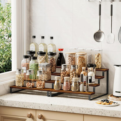 Giikin 4 Tier Spice Rack, Set of 2 Wooden Spice Rack for Countertop, Kitchen Counter Storage