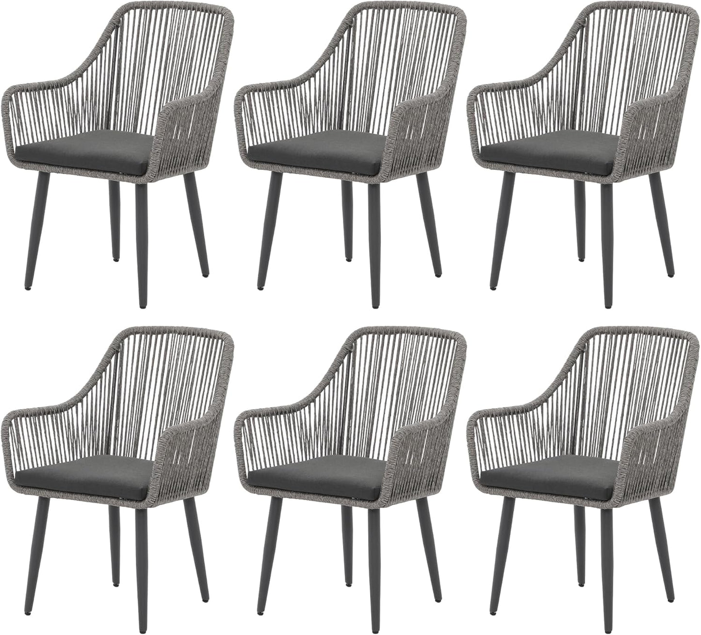 Patiorama Outdoor Dining Chairs, Patio Dining Chair Set of 6, All-Weather Woven Rope Rattan Chairs