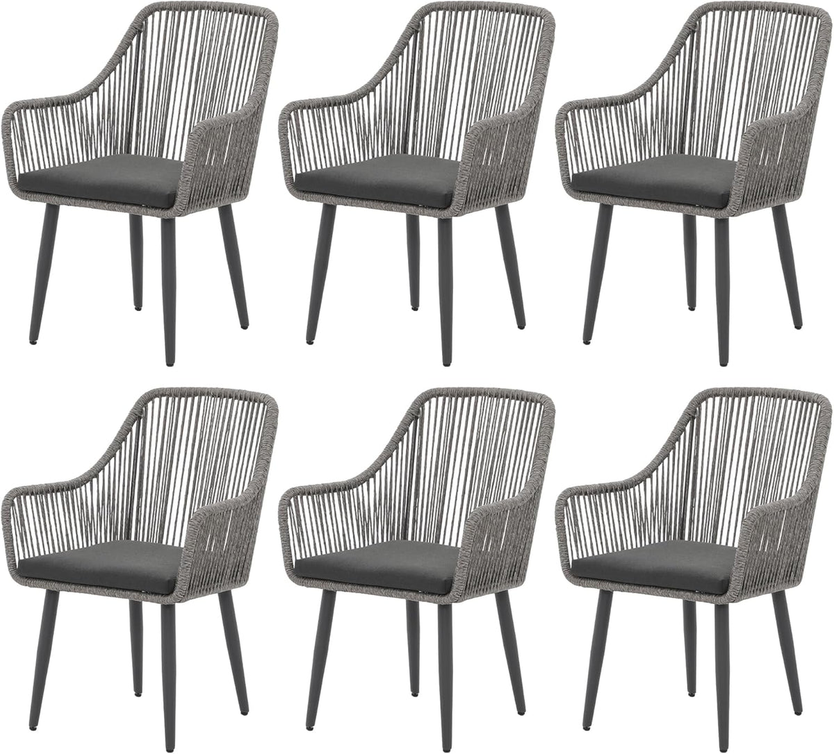 Patiorama Outdoor Dining Chairs, Patio Dining Chair Set of 6, All-Weather Woven Rope Rattan Chairs
