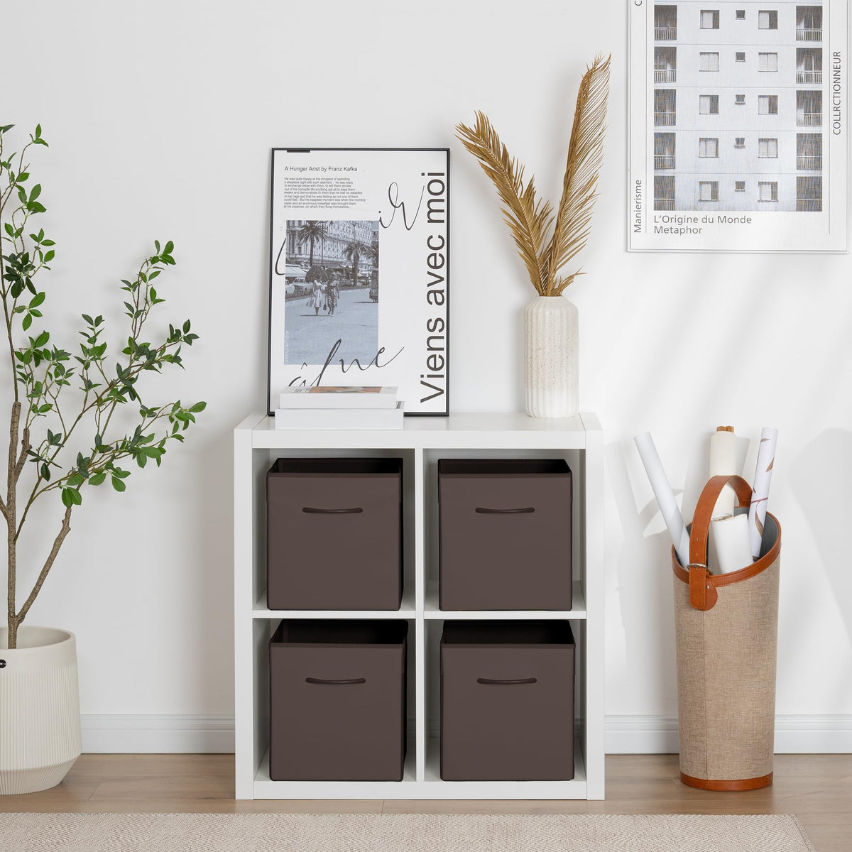 StorageWorks 11in Leather Storage Cubes, Cube Organizer Bins, Brown, 4-Pack
