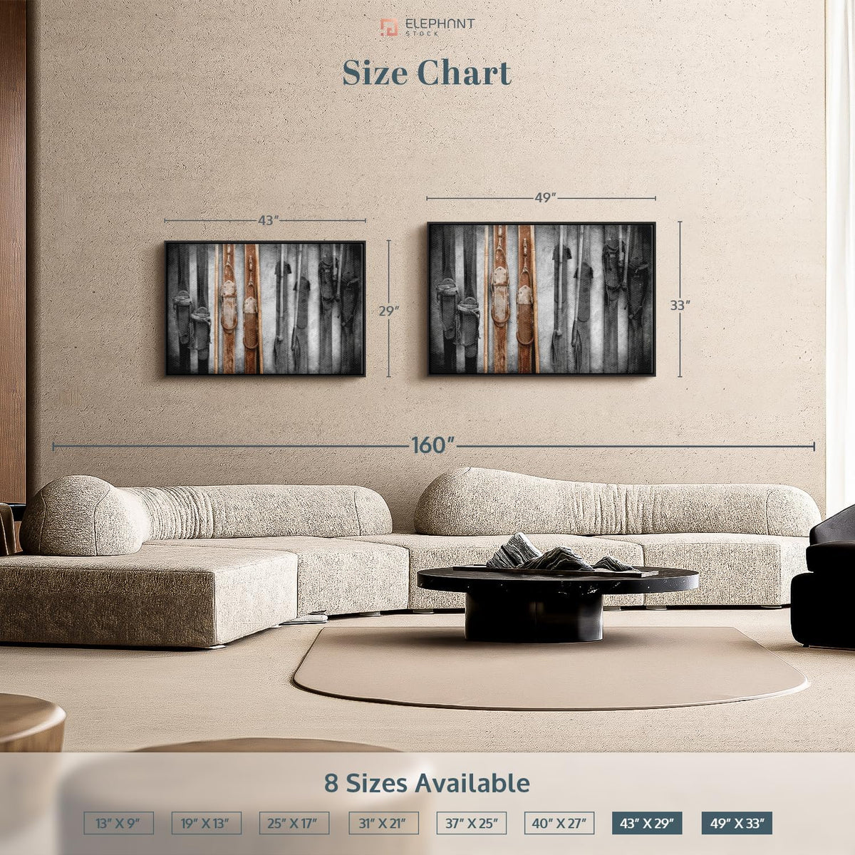 ElephantStock Ski Collection Wall Art - Horizontal Framed Canvas - 1-Piece Bathroom Wall Decor