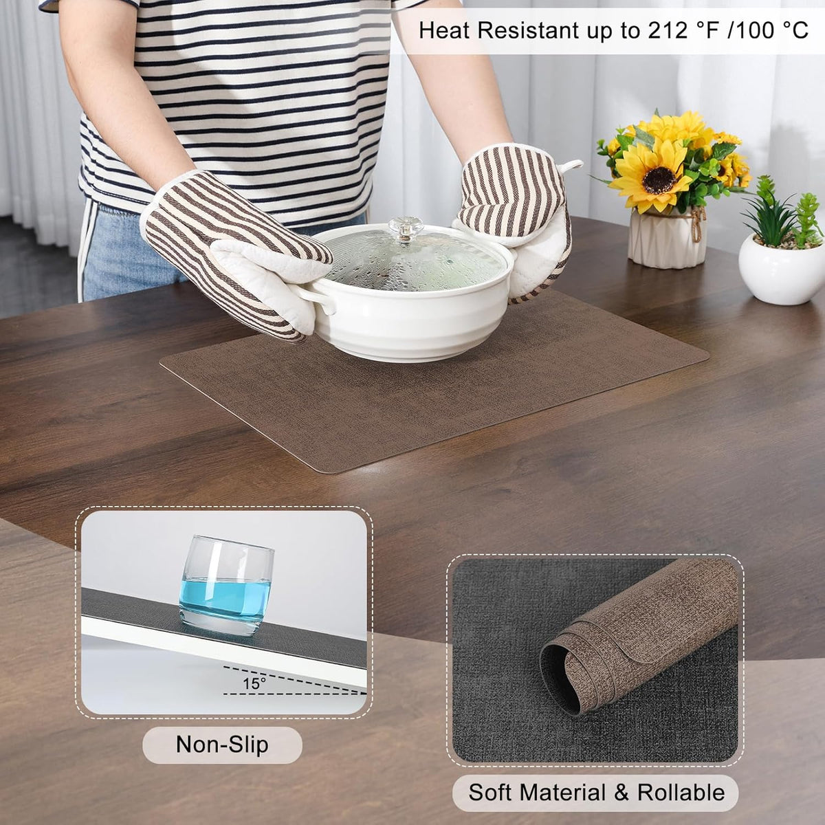 Myir JUN Placemats Dual Sided, Faux Leather Place Mats Set of 8 Indoor Placemat for Dining Table