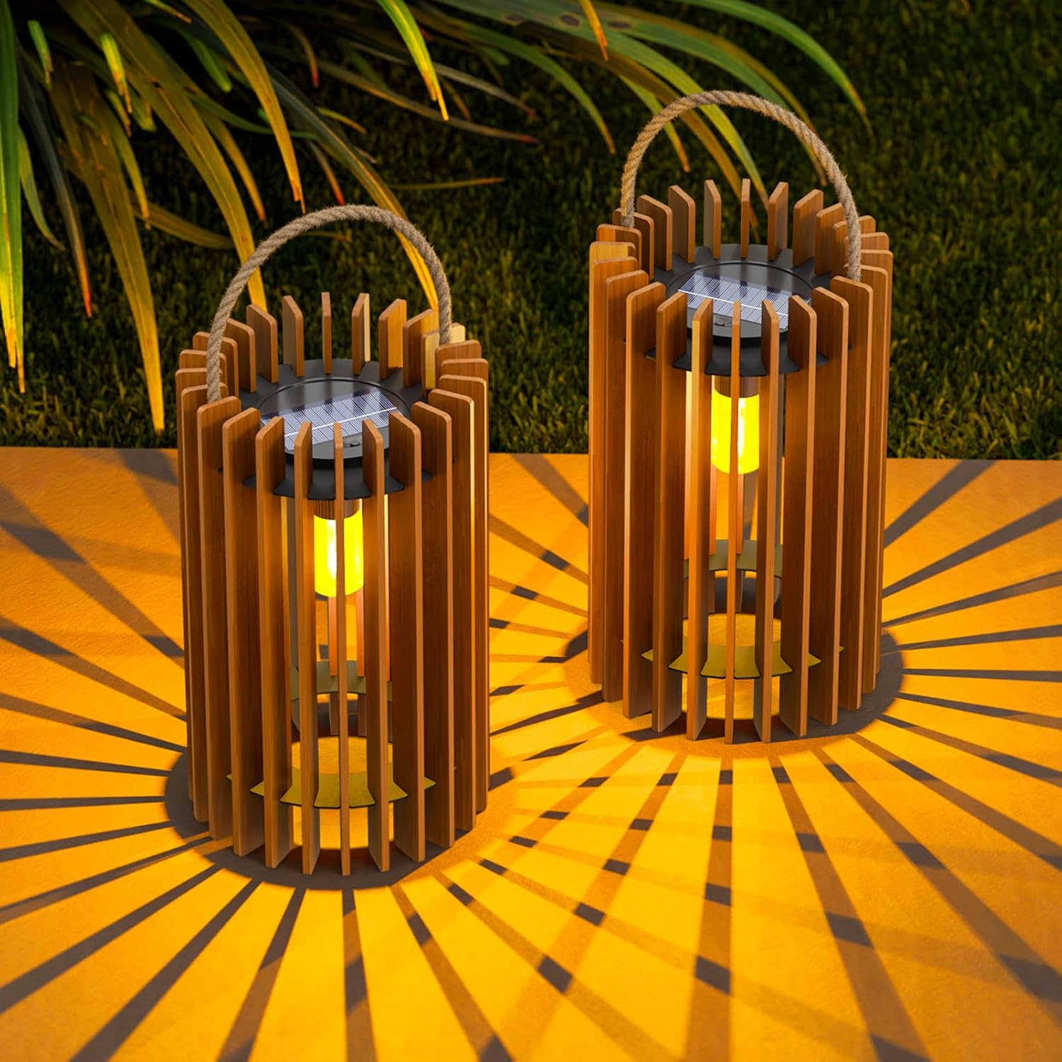 2-Pack Solar Lanterns Outdoor Hanging Portable Table Top Decorative Lamp DIY Lantern Lights