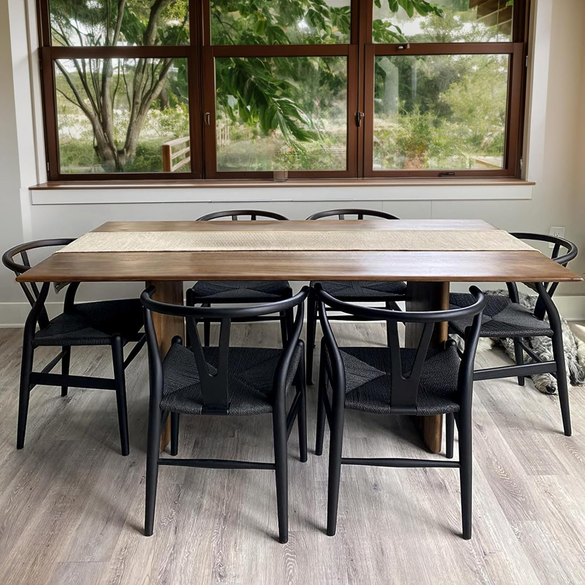 Wishbone Chair, Solid Wood Armrest Woven Seat Chair, Kitchen & Dining Chair, Wishbone Y Black