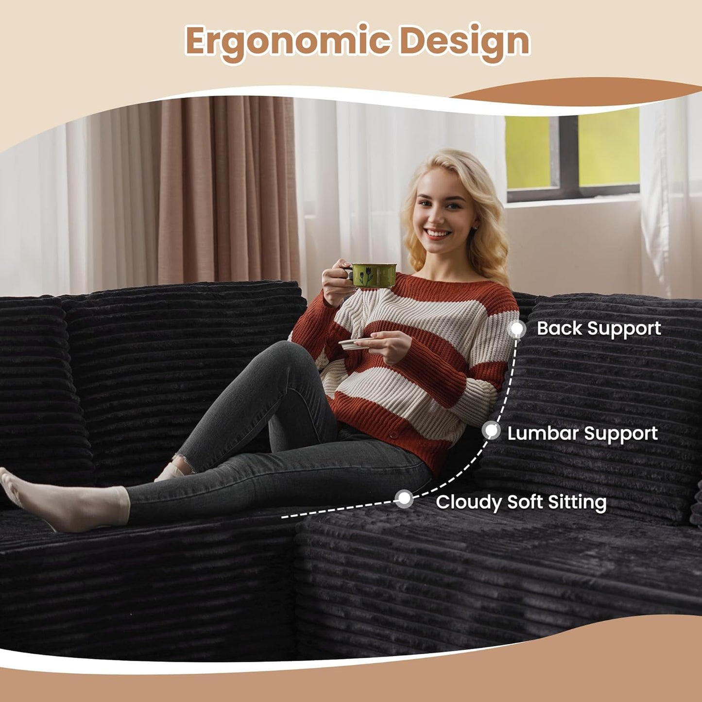 HOOOWOOO Cloud Sectional Couches for Living Room,Modular Sectional Sofa No Assembly,Plush Corduroy