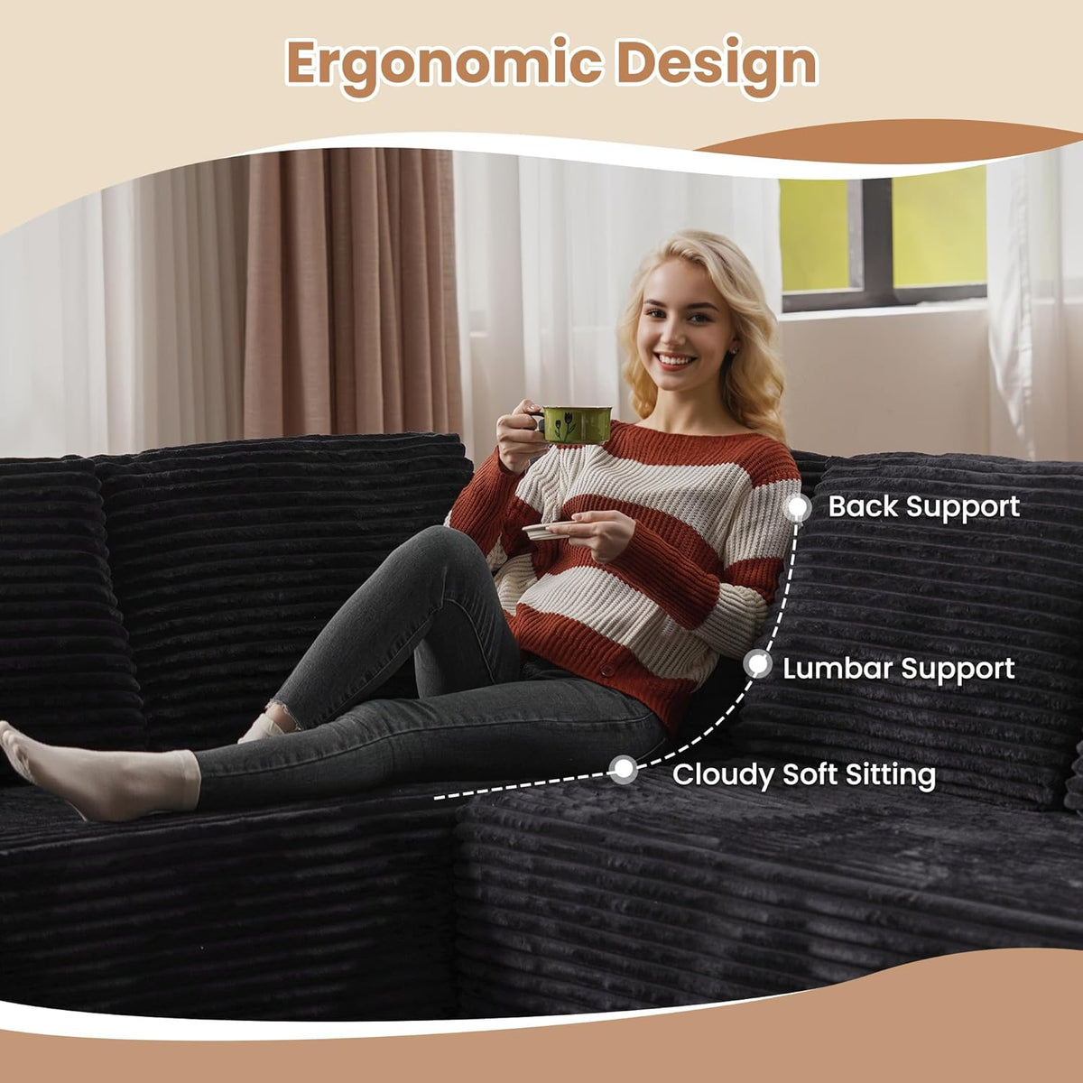 HOOOWOOO Cloud Sectional Couches for Living Room,Modular Sectional Sofa No Assembly,133X108 Inch