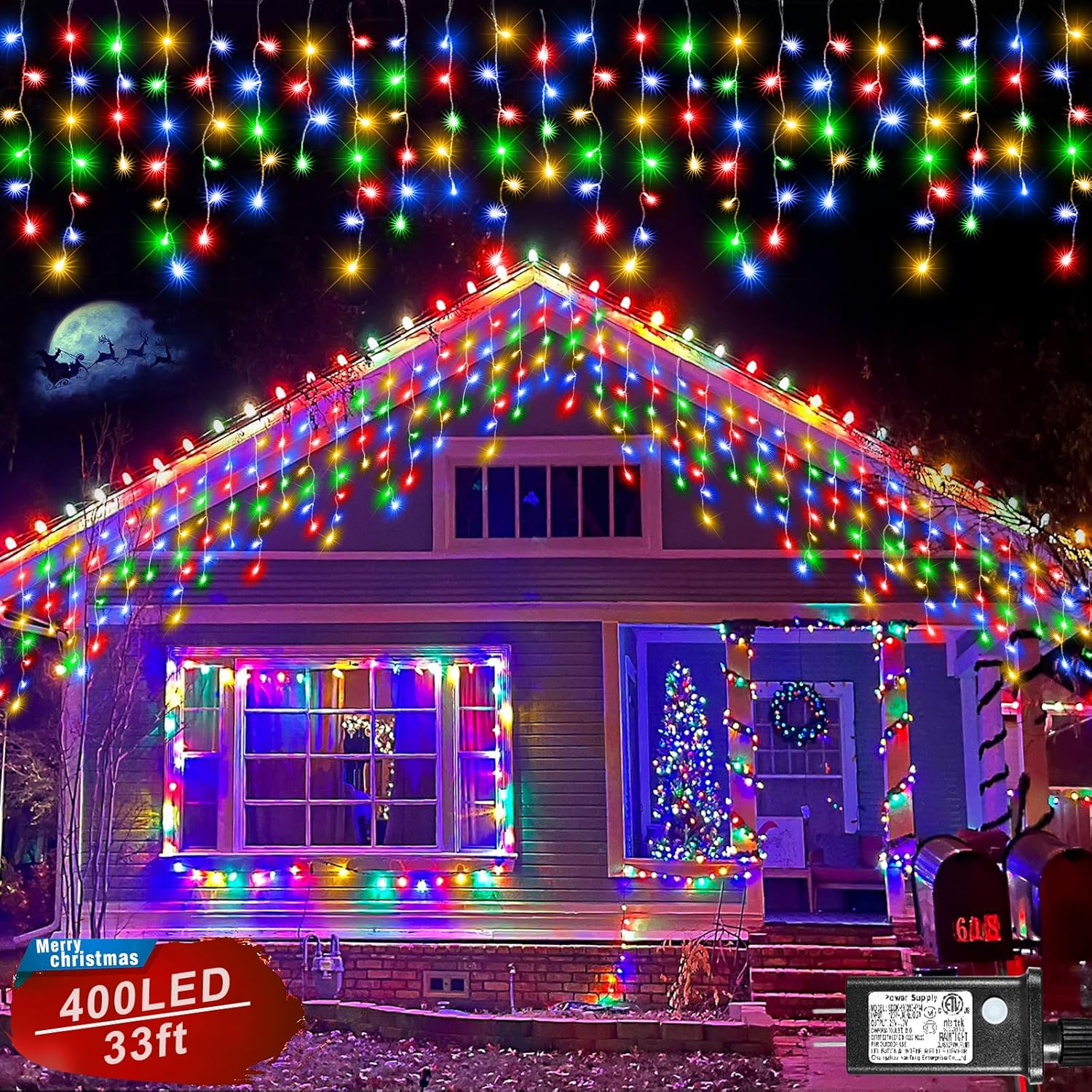 Icicle Lights for Outside, 33FT 400 LED Icicle Christmas Lights Outdoor Indoor with 8 Modes 75