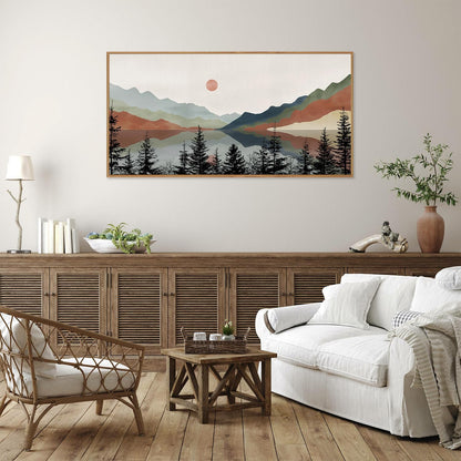 Tinonedraw Boho Mountain Framed Canvas Wall Art Set, Watercolor Nature Landscape Wall Decor