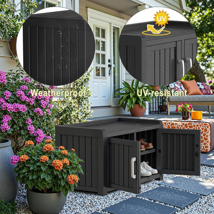 ROJIK Shoe Cabinet Waterproof UV-Resistant,Storage Bench Indoor Outdoor with Adjustable Shelves,for