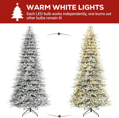 Hykolity 12 ft Prelit Snow Flocked Artificial Christmas Tree, 8109 PE&PVC Branch Tips, 850 Warm