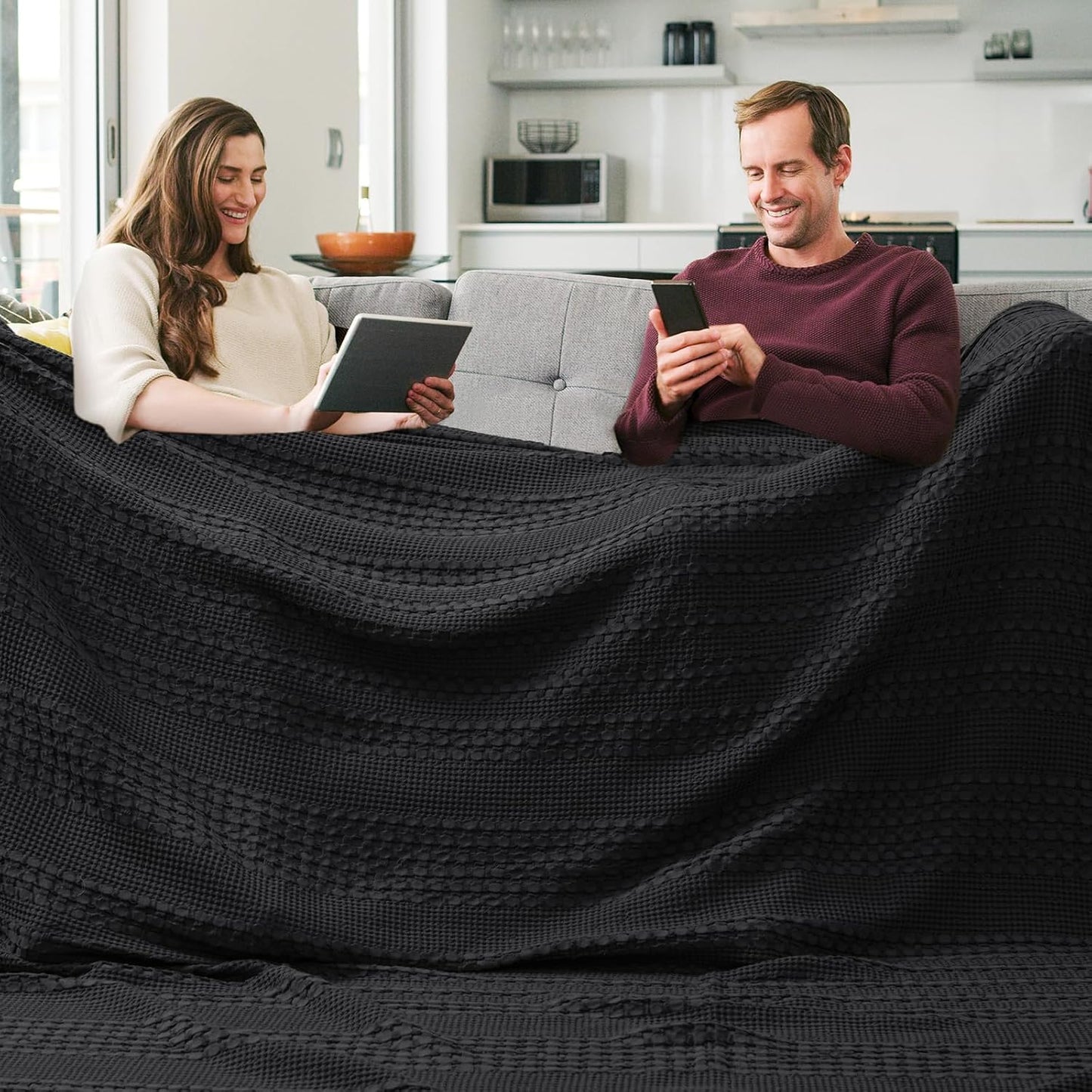 PHF 100% Cotton Waffle Weave Blanket Oversized King for Bed 120"x120"- Giant Big Lightweight
