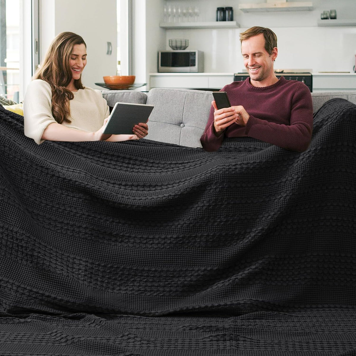 PHF 100% Cotton Waffle Weave Blanket Oversized King for Bed 120"x120"- Giant Big Lightweight