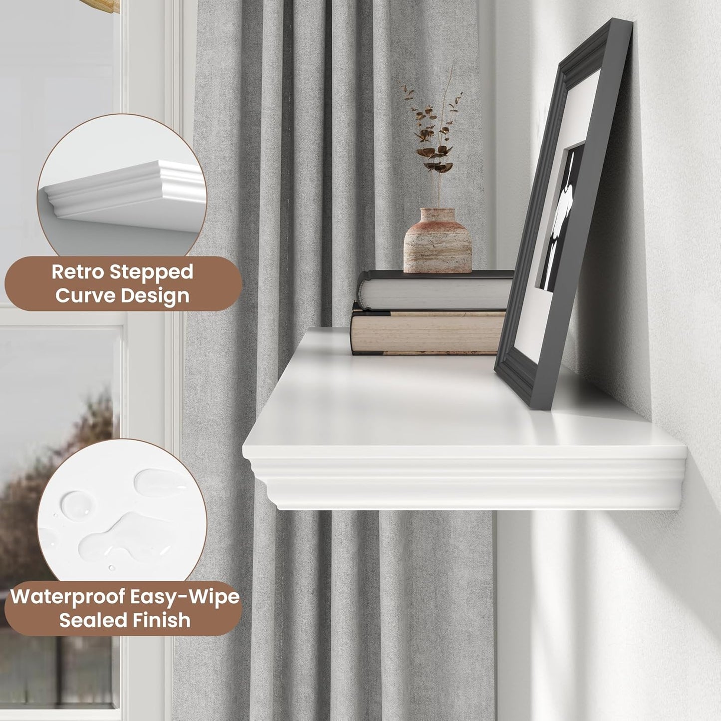 Floating Shelves for Wall, 55 Inch Long Wall Mounted White Hanging Shelf for Kitchen, Living Room