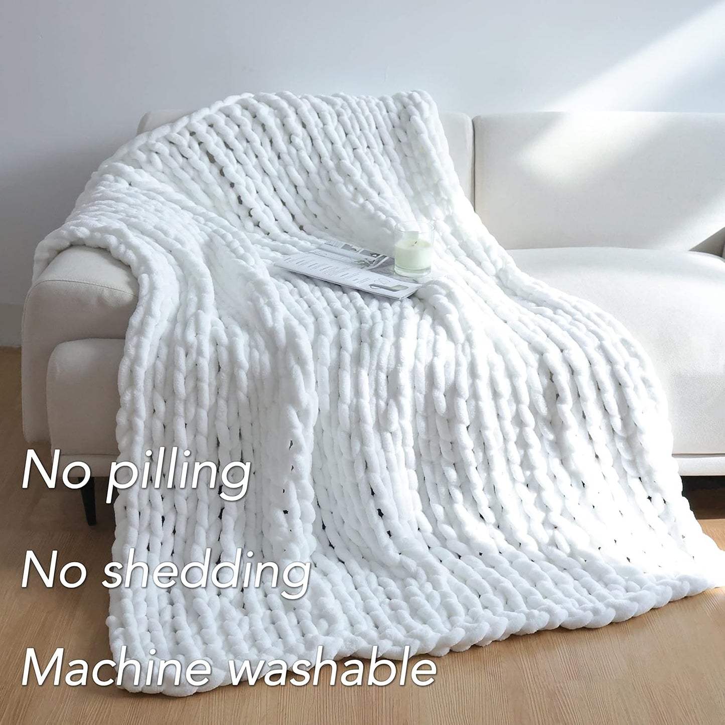 Maetoow Chenille Chunky Knit Blanket Throw （40×50 Inch）, Handmade Warm & Cozy Blanket Couch, Bed