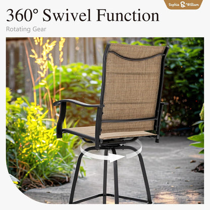 Sophia & William Outdoor Bar Set, Patio Bar Table and Chairs Set, Bar Height Patio Set - 6 x Swivel
