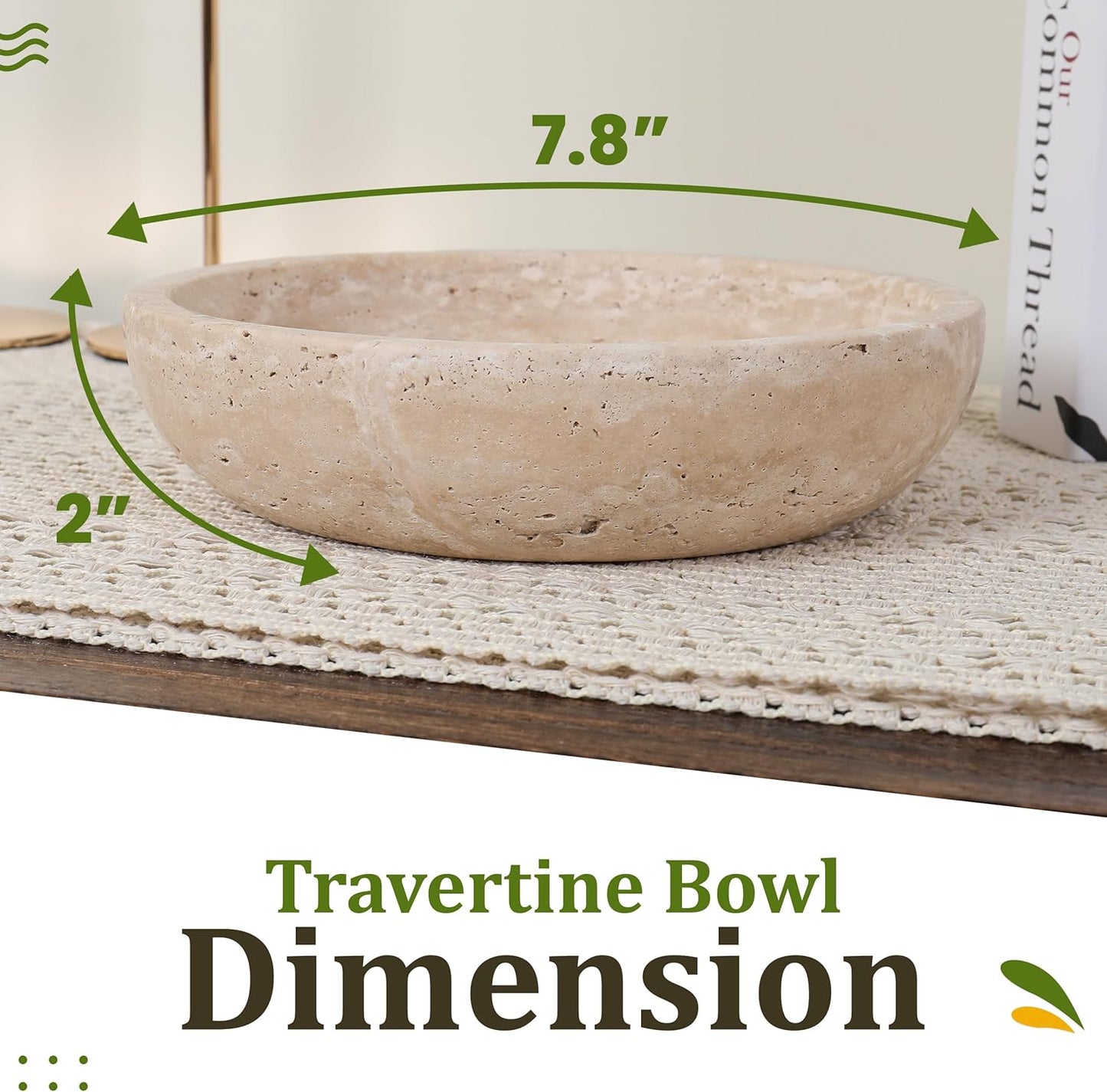 Travertine Decorative Bowl - 7.8” Diameter & 2” Height - Key Bowl for Entryway Table - Travertine