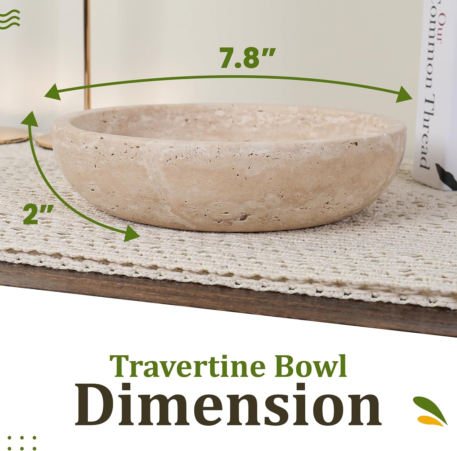 Travertine Decorative Bowl - 7.8” Diameter & 2” Height - Key Bowl for Entryway Table - Travertine